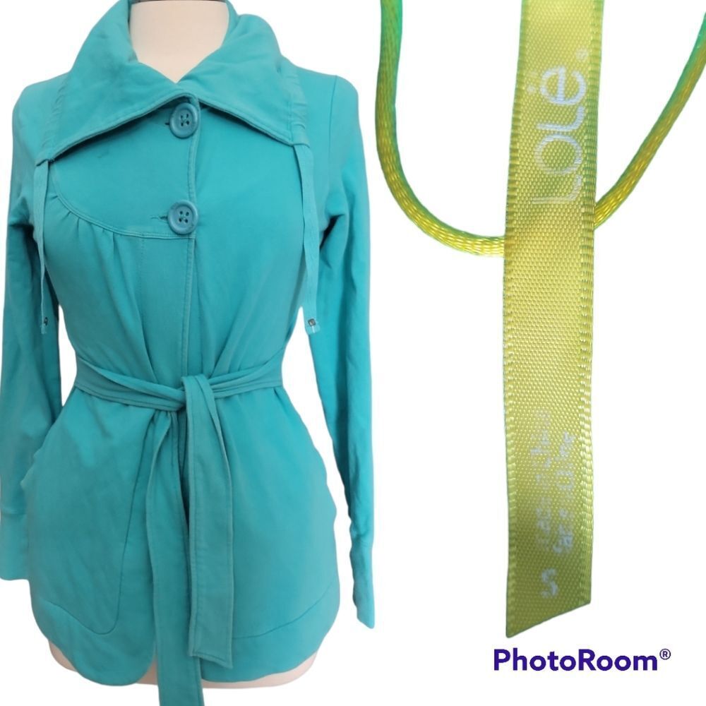 Lolë Teal Knit Belted Peacoat Wrap Jacket - S